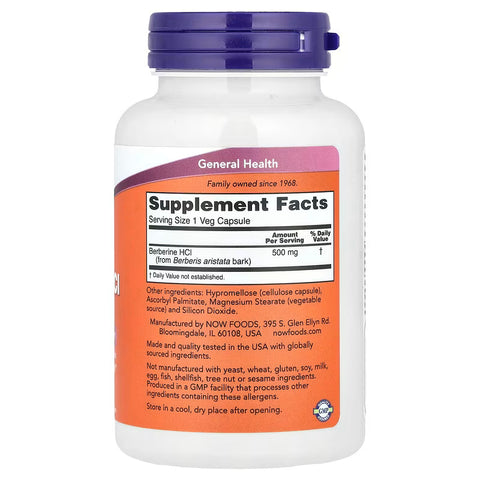 NOW Foods Berberine HCl Glucose Metabolism 500 mg 90 Veg Caps