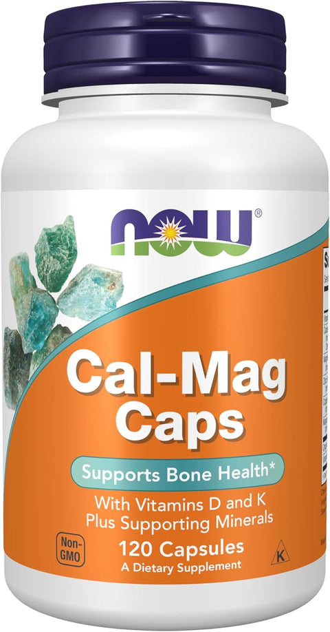 NOW Cal-Mag with Zinc Copper Manganese Calcium Magnesium D and K Vitamin D3 K2 120 Caps