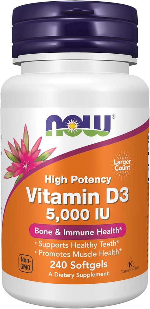 NOW Foods, Vitamin D-3 High Potency, 125 μg (5000 IU) 240 Softgels