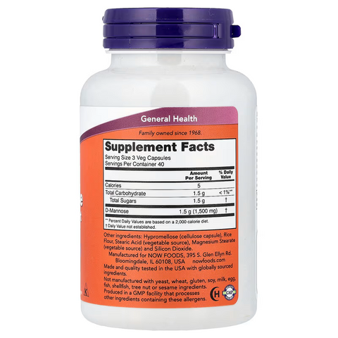 NOW Foods D-Mannose Women's Health Urinary Support 500 mg 120 Veg Caps
