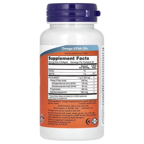 NOW Foods Krill Oil Omegas & Fish Oils EPA DHA Phospholipids Astaxanthin 500 mg 60 Softgels