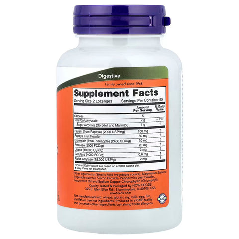 NOW Foods Chewable Papaya Enzymes Digestive Support With Mint and Chlorophyll 180 Lozenges