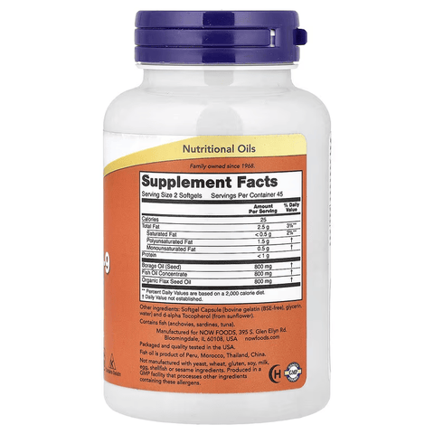 NOW Foods, Super Omega 3-6-9 Fish Oil (EPA DHA) 90 Softgels