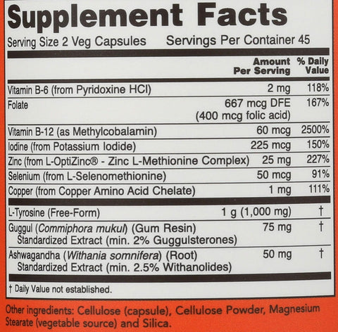NOW Foods Thyroid Energy L-Tyrosine Copper Vitamin B-6 / B-12 90 Veg Caps