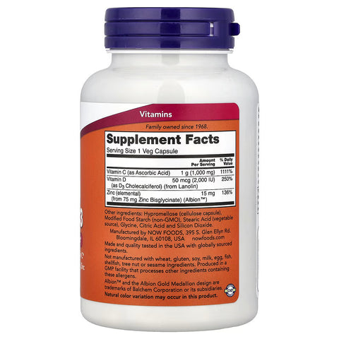 NOW Foods Vitamin C-1000 Zinc Çinko & D3 Vitamin Immune Support Antioxidant 100 Veg Caps