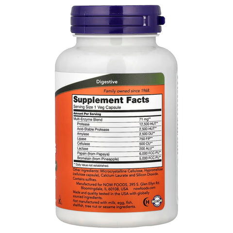 NOW Foods Plant Enzymes With Lactase, Protease, Papain, and Bromelain 120 Veg Capsules