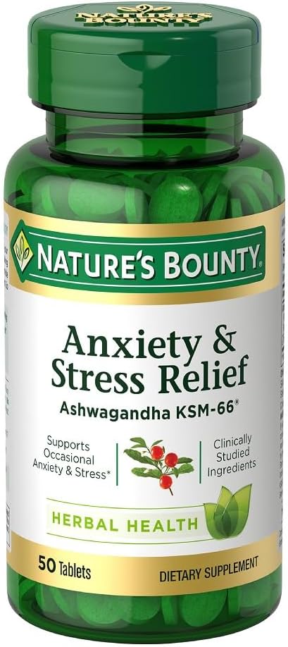 Nature's Bounty, Anxiety &amp; Stress Relief, Ashwagandha KSM66 50 Tablets