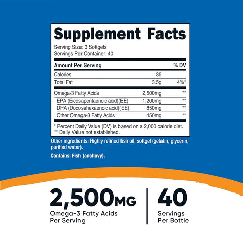 Nutricost Omega 3 Fish Oil - 2500MG 120 Softgels