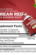 Nutrivein Korean Red Panax Ginseng Boost Energy, Mental Focus & Immune Health 1600mg 180 Caps