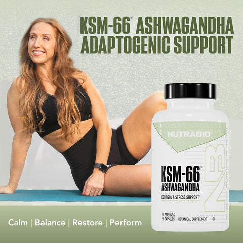 NutraBio Ashwagandha KSM66 Herbal for Stress Mood & Performance 600 MG 90 Caps