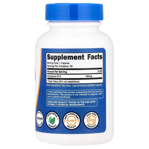 Nutricost CoQ10 Coenzyme Q10 Ubiquinone 100mg 60 Vegetarian Caps