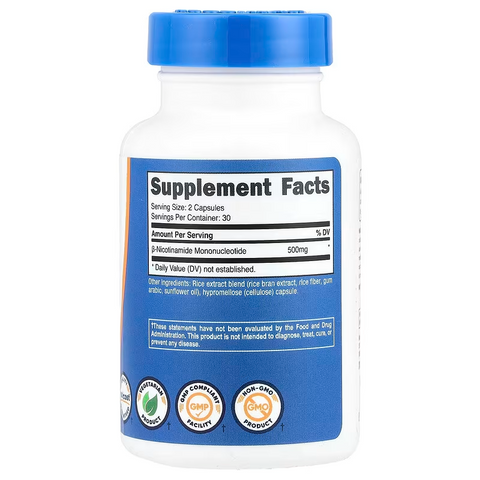 Nutricost NMN (Nicotinamide Mononucleotide) 500mg, 60 Capsules - Vegetarian Friendly, 30 Servings, Gluten Free, Non-GMO