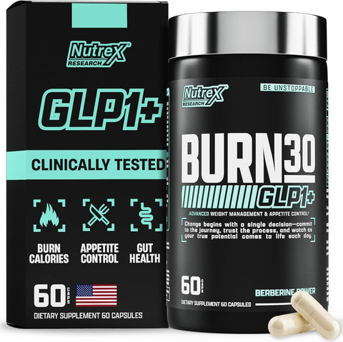 Nutrex BURN30 GLP-1 Carnitine Super Berberine Weight Management Appetite Control Gymnema sylvestre 60 Caps