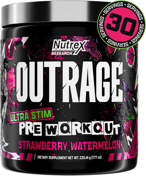 Nutrex Outrage Ultra HIGH STIM PreWorkout Caffeine L-Citrulline Beta-Alanine Creatine Energy Focus