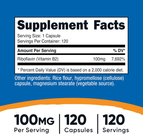 Nutricost Vitamin B2 Riboflavin 100mg 120 Caps