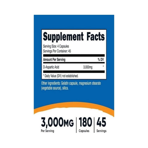 Nutricost DAA Aspartic Acid 3000 MG 180 Capsules