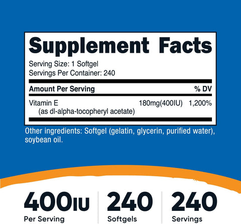 Nutricost Vitamin E 400 IU 240 Softgel