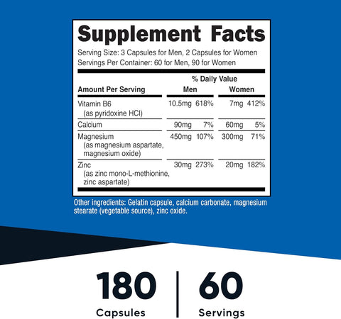 Nutricost ZMA Magnesium Zinc B6 Mineral Support 180 Caps