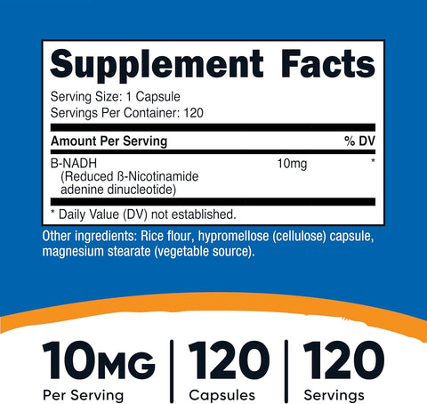 Nutricost NADH 10mg 120 Caps Nicotinamide Adenine Dinucleotide