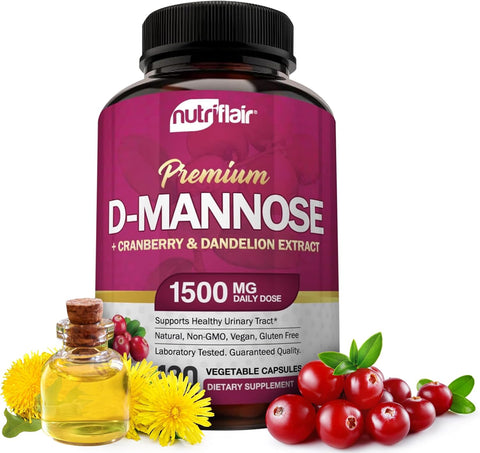 NutriFlair D-Mannose 1500mg with Cranberry and Dandelion Urinary Tract Health Detox Body 120 Caps