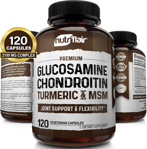 NutriFlair Glucosamine Chondroitin Turmeric MSM Boswellia - Joint Pain Relief 120 Caps