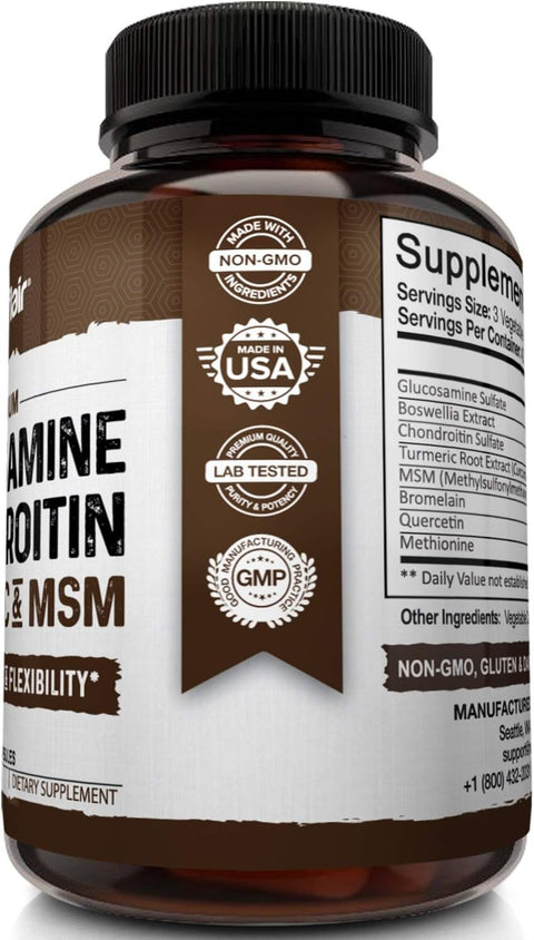 NutriFlair Glucosamine Chondroitin Turmeric MSM Boswellia - Joint Pain Relief 120 Caps