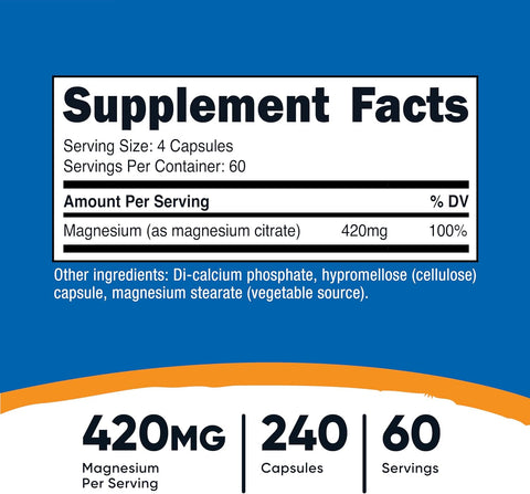 Nutricost Magnesium Citrate 420mg 240 Veggie Caps