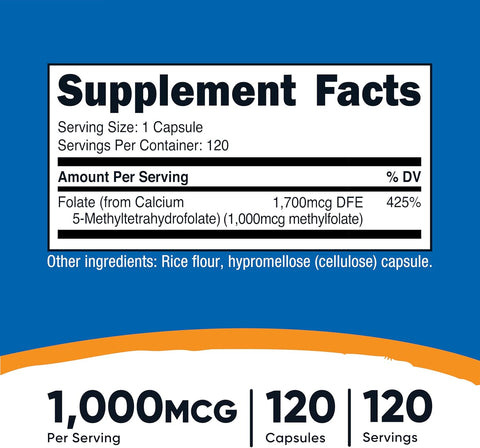 Nutricost Methylfolate Women's Health 1000mcg 120 Vegetarian Caps