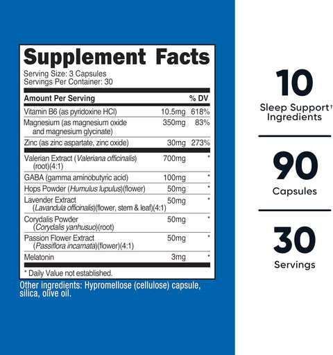 Nutricost Sleep Aid Complex 1330mg 90 Caps Valerian Extract , Gaba , Melatonin , Zinc