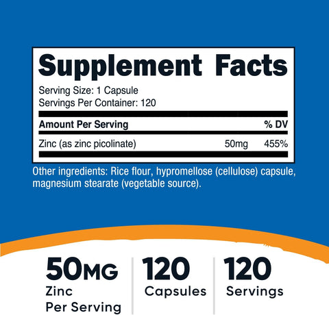 Nutricost Zinc Picolinate 50mg 120 Vegetarian Caps