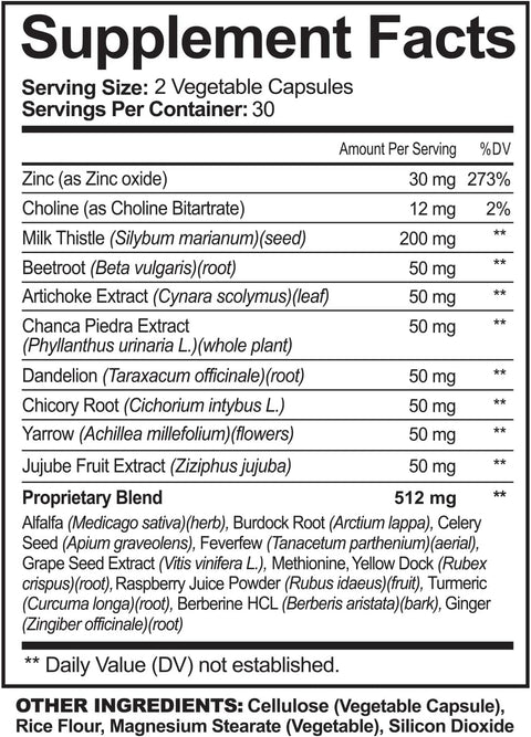 NutriFlair Liver Cleanse Detox Milk Thistle Artichoke Detox Regenerator Zinc Choline 60 Veggie Caps