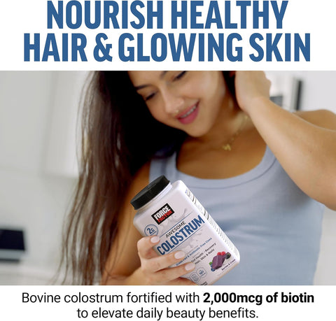 FORCE FACTOR Awesome Colostrum Biotin Grass-Fed Gut Immune Health Recovery Hair Skin & Nails Bovine Colostrum 60 Soft Chews