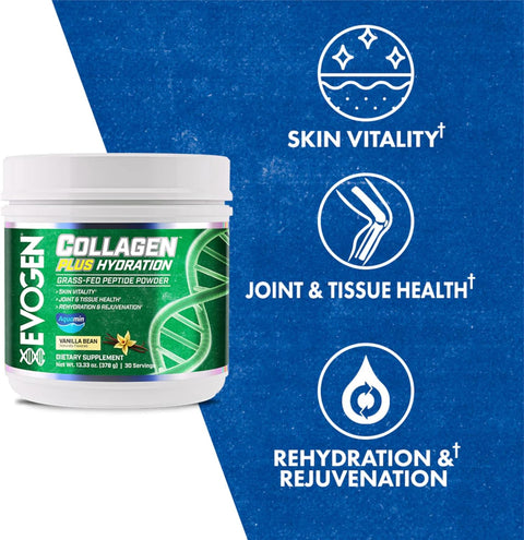 Evogen Collagen Plus Hydration Grass Fed Skin Vitality Joint & Tissue Health | Vanilla 378 gr