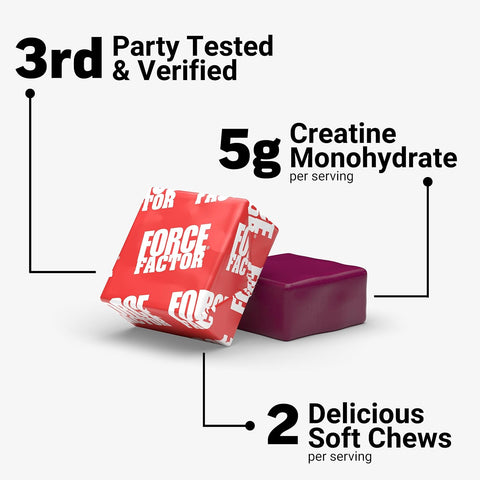 Force Factor Legendary Creatine Monohydrate Memory & Cognitive Sugar Free, Berry Blast 60 Chews