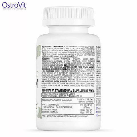 OstroVit Vitamin D3 + K2 + Calcium(Kalsiyum) 90 tablet