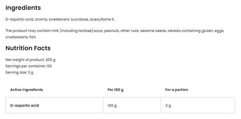 Ostrovit D-Aspartic Acid / DAA Powder 200 gr Toz form - 66 SERVİS