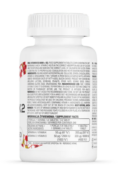 Ostrovit Vitamin D3 8000 IU + K2 - 60 Tablets - Supplementhane