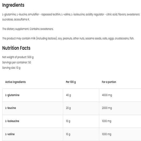 Ostrovit Bcaa Glutamine 500g 50 Servis