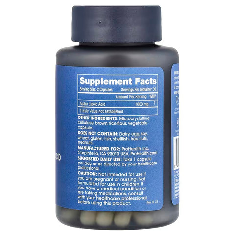 ProHealth Longevity Alpha Lipoic Acid cellular health 1000 mg 60 Capsules
