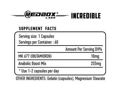 Red Box Labs Incredible Mk677 İbuta Anabolic boost mix 60 Caps