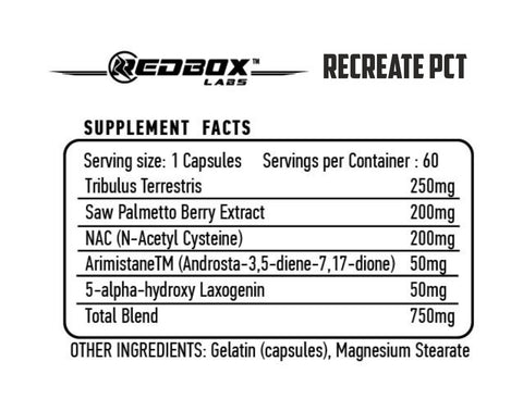 Red Box Labs Recreate PCT post cycle therapy Saw palmetto Nac Arimistane 60 Caps