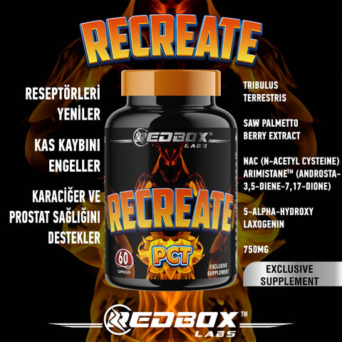 Red Box Labs Recreate PCT post cycle therapy Saw palmetto Nac Arimistane 60 Caps
