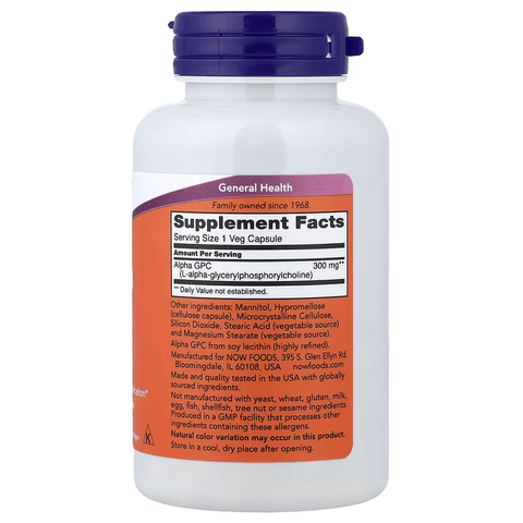 NOW Alpha GPC 300 mg with Brain & Cognitive Phospholipids 60 Veg Caps