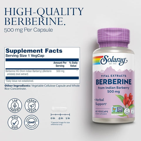 Solaray, Vital Extracts, Berberine, 500 mg, 60 VegCaps