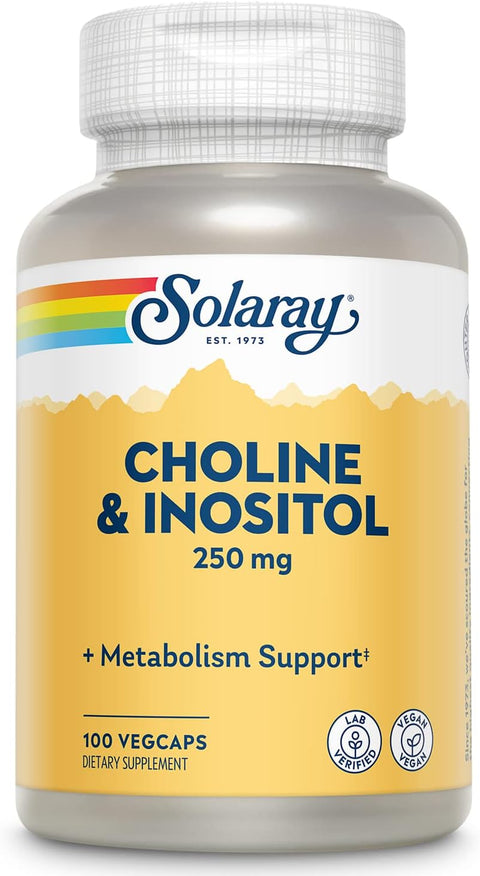 SOLARAY Choline &amp; Inositol 250 mg Healthy Fat Metabolism, Brain Support 100 VegCaps
