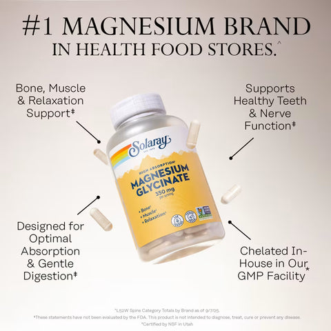 Solaray High Absorption Magnesium Glycinate 350 mg 120 Vegetable-Based Caps 
