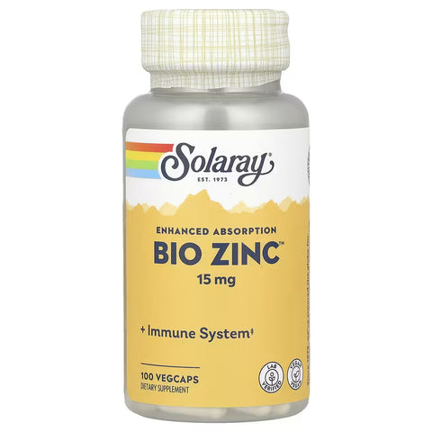 Solaray Bio Zinc 15 mg Zinc Citrate Zinc Picolinate Minerals Complex for Healthy Immune System 100 VegCaps