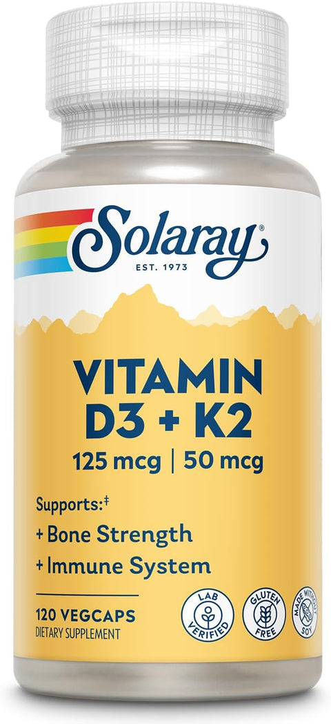 SOLARAY Vitamin D3 K2 MK7 Bone Health Immune Support 5000 IU 120 Caps