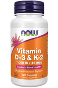 NOW Vitamin D3 + K2 120 Caps - MK-7 Synergy 120 Caps