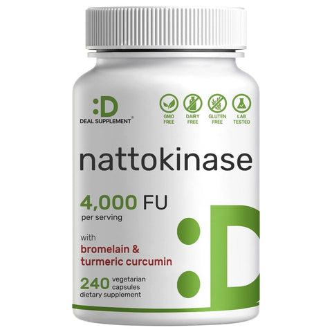 Deal Supplement Nattokinase Bromelain Turmeric 4,000 FU Per Serving, 240 Veggie Capsules